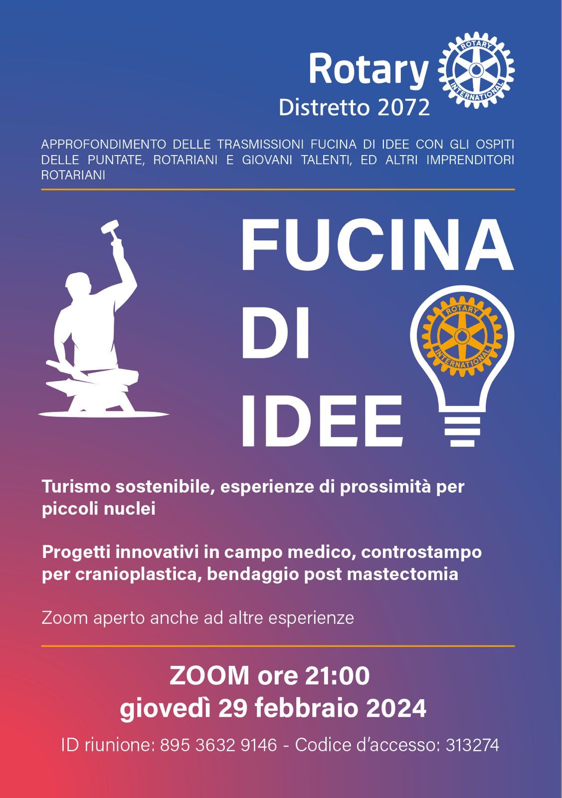 "Fucina di idee" del Distretto Rotary 2072:  turismo sostenibile e Bioingegneria