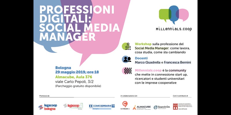 "Professioni digitali: Social media manager" è il workshop dedicato alla professione del social media manager, i partecipanti potranno scoprire: come lavora, cosa studia un social media manager e come si sta evolvendo questa figura